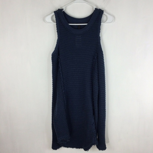 Elan Cold Shoulder Blue Sweater Dress Cotton - Picture 1 of 8